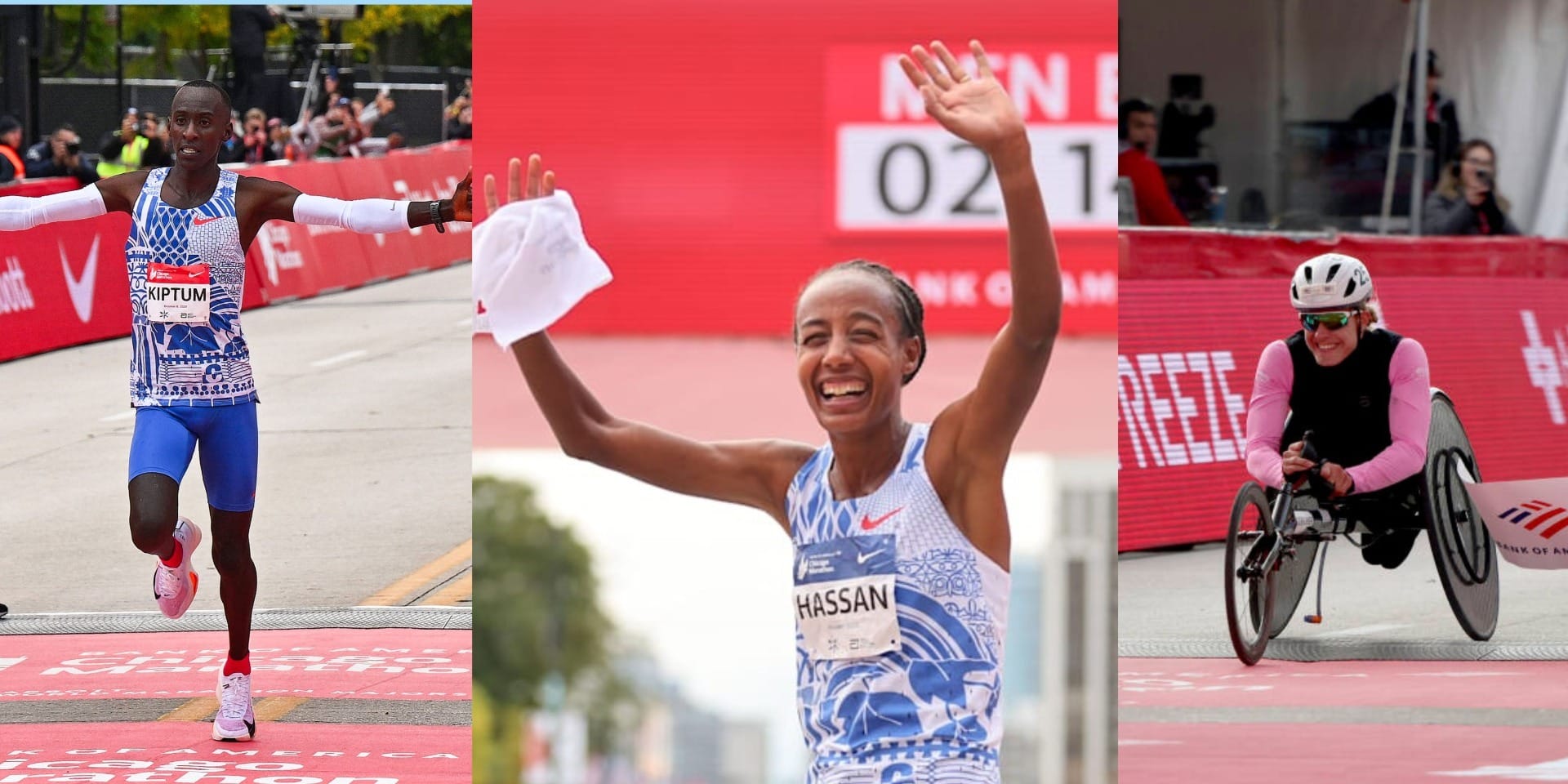 Kevin Kiptum, Sifan Hassan e Marcel Hug: os recordistas da Maratona de Chicago (foto: Divulgação)