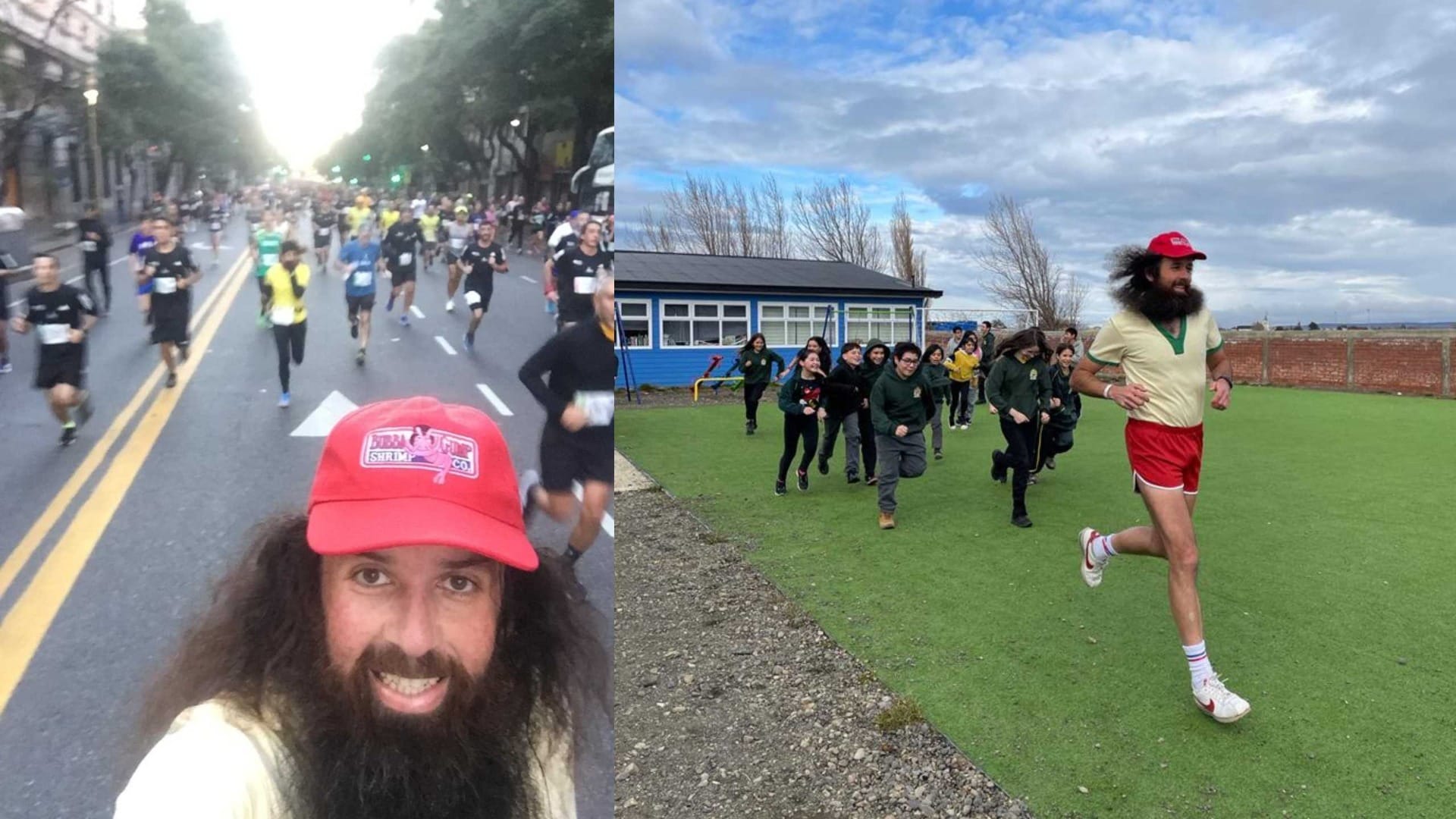 Selfie do Forrest Gump Chileno na Meia Maratona de Buenos Aires em alinhamento ao trabalho de combate ao bullying a cada nova corrida (Foto: Arquivo Pessoal)