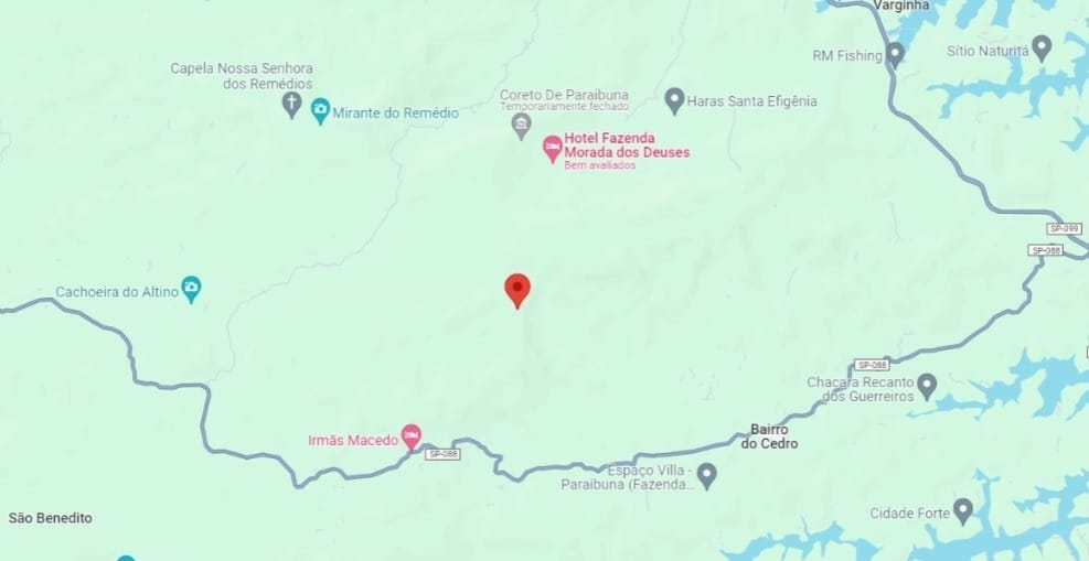 Mapa destaca local em que o helicóptero foi encontrado