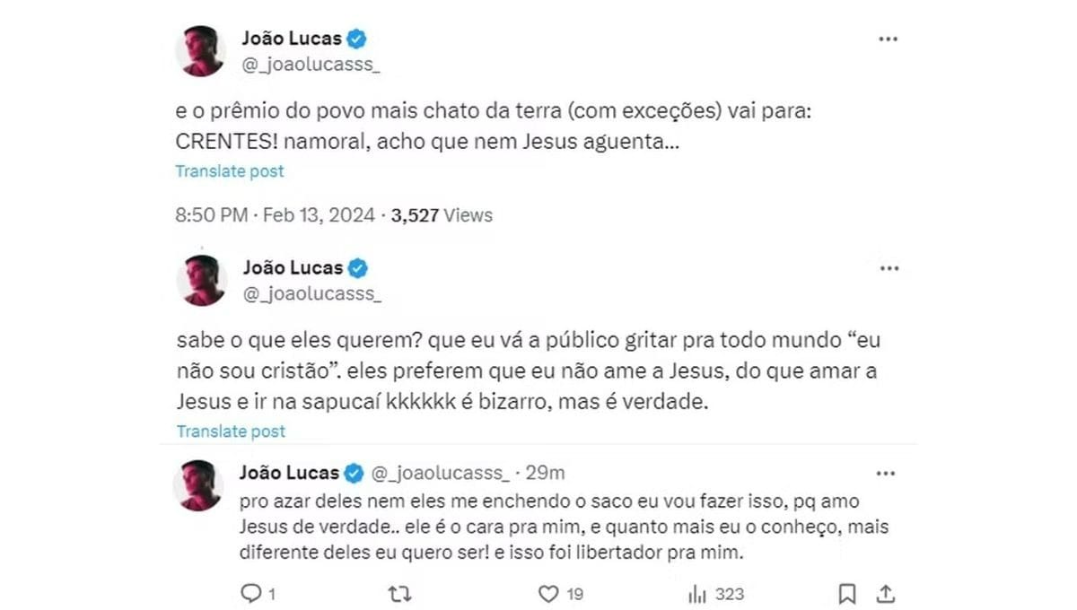 Declarações de João Lucas (Foto: Reprodução/ Twitter)