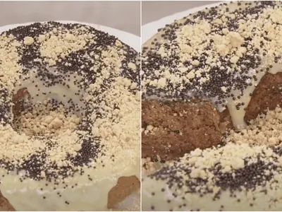 Bolo de chocolate com brigadeiro de paçoca cremoso tem gostinho de Festa Junina