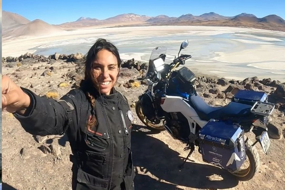 Influenciadora que viaja o mundo de moto relembra sufoco na estrada: "Peguei rajada de vento"