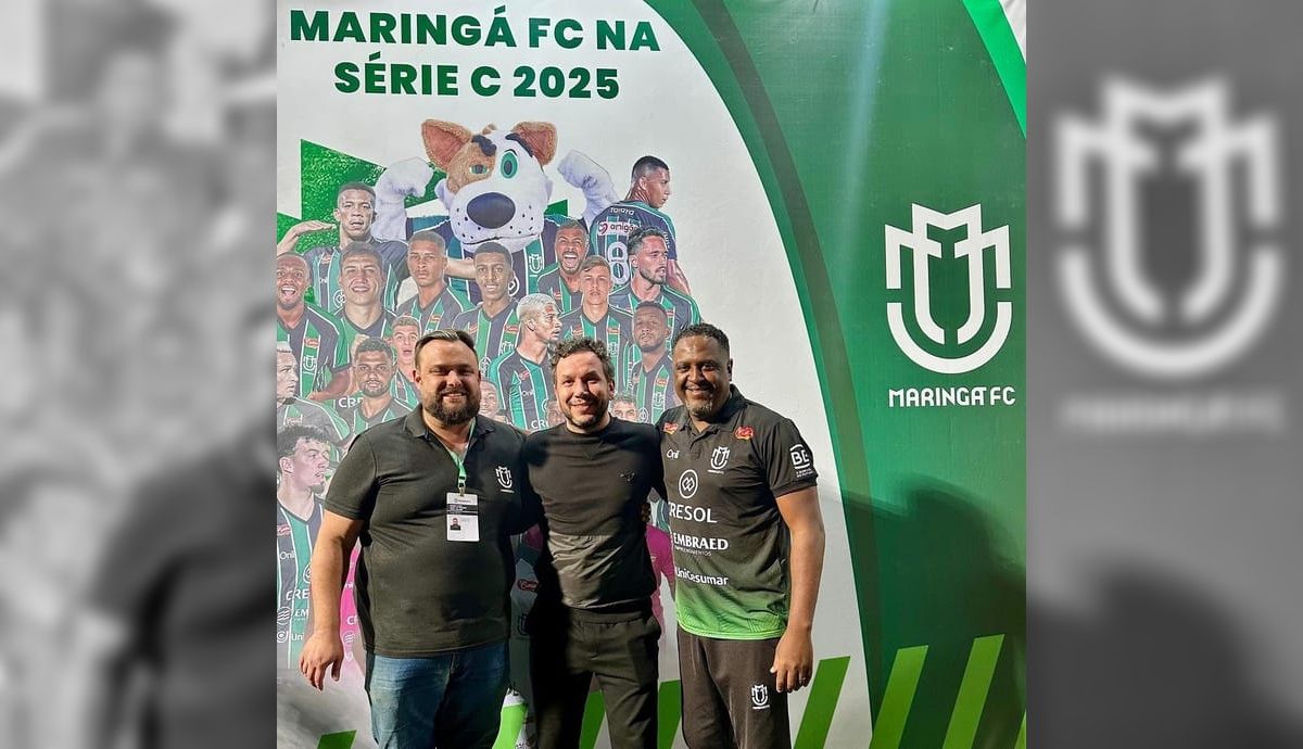 Tiago Reinis, João Celso e Jorge Castilho, técnico do Maringá