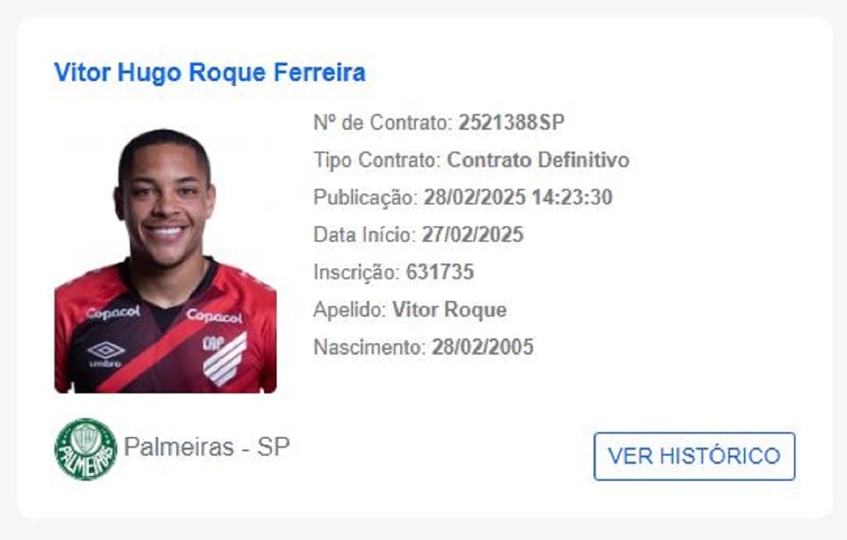 Vitor Roque aparece no BID da CBF