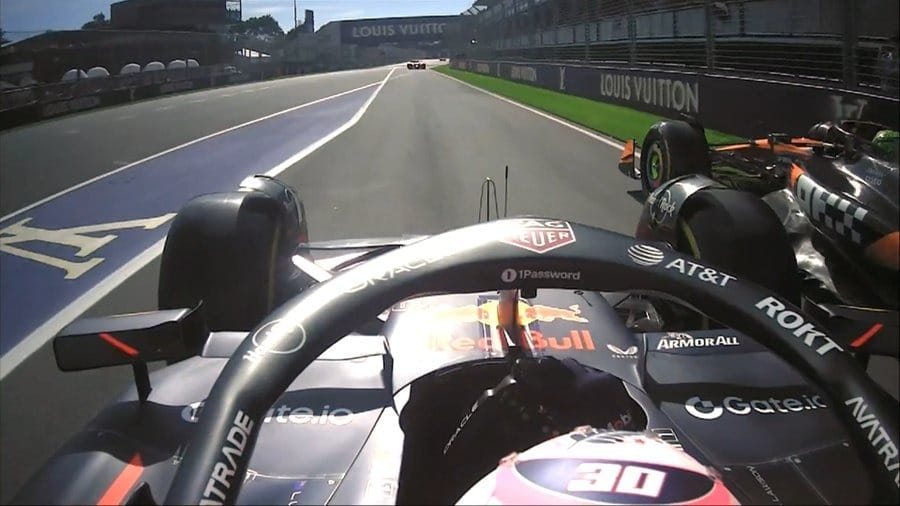 Lando Norris e Liam Lawson quase se tocam na pista