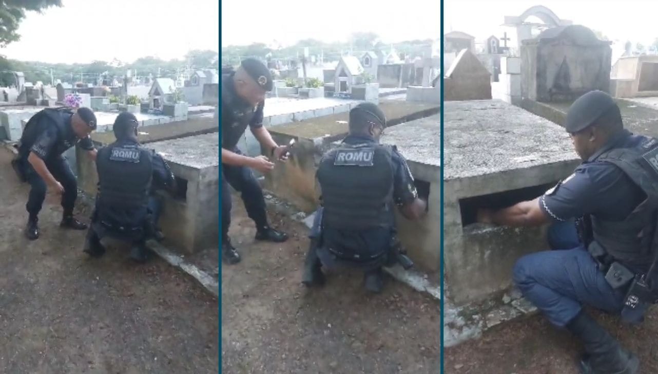 Suspeito de roubar caminhão tenta se esconder dentro de túmulo para despistar a GM