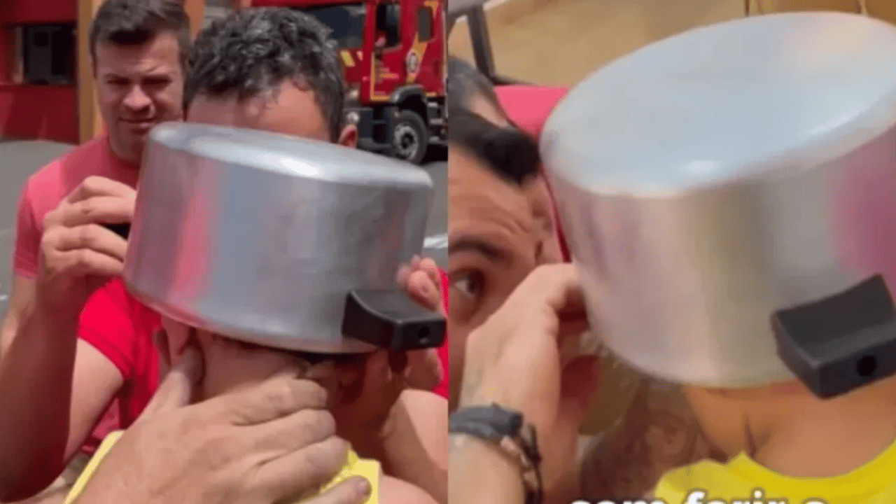 Menino fica com panela de pressão entalada na cabeça e precisa da ajuda dos bombeiros