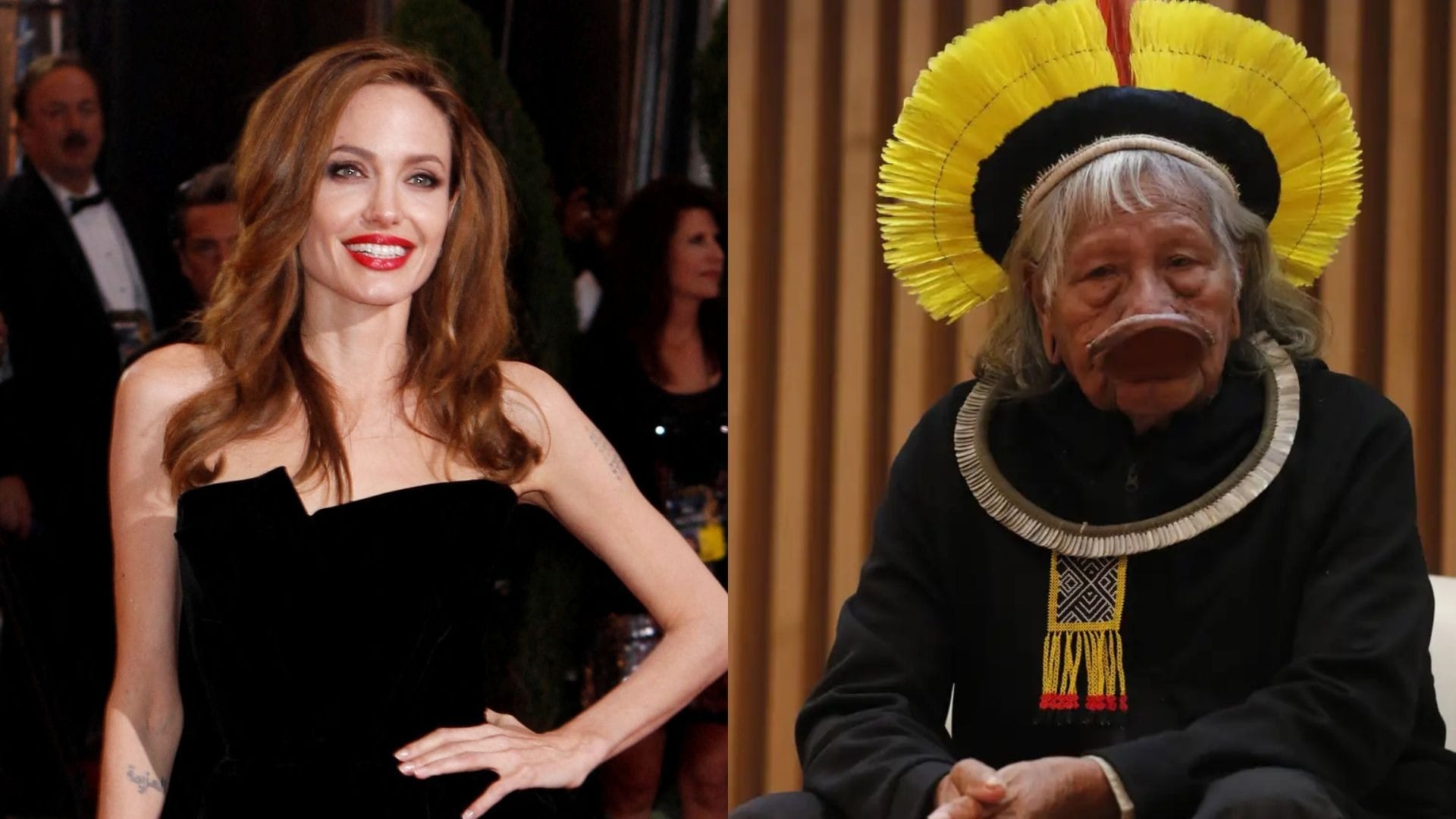 Angelina Jolie visita aldeia indígena no MT e se encontra com o cacique Raoni