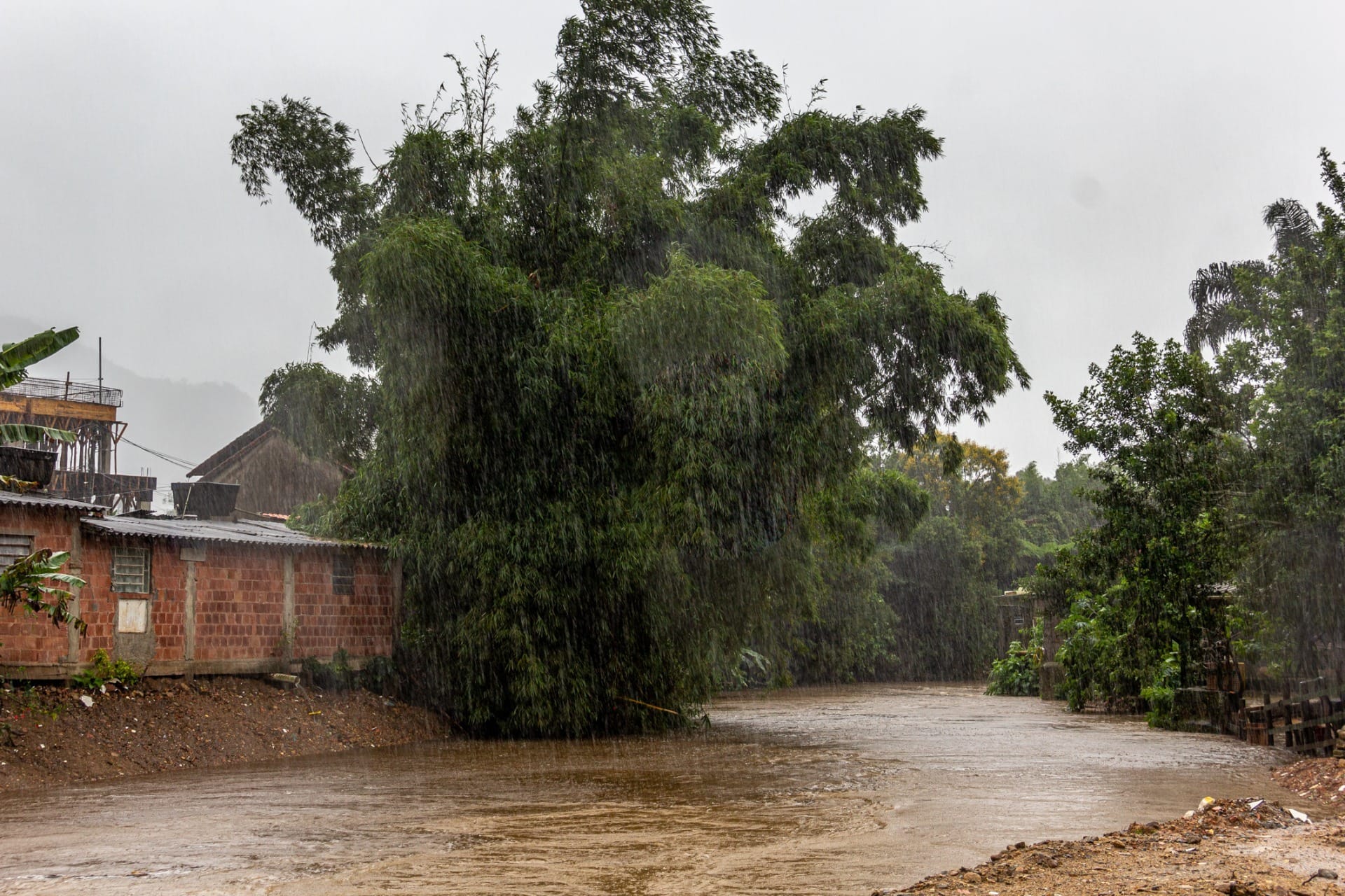 Vista da chuva que atinge a cidade de Teresópolis, região serrana do Rio de Janeiro, neste sábado (5) | Foto: Bruno Cruz/Ato Press/Estadão Conteúdo