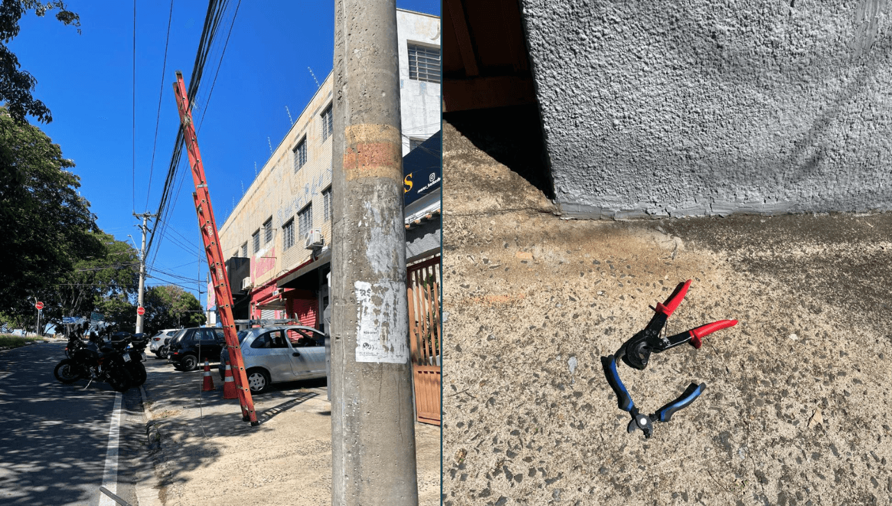 GM de Campinas flagra dupla usando escada para furtar fiação de poste em plena luz do dia