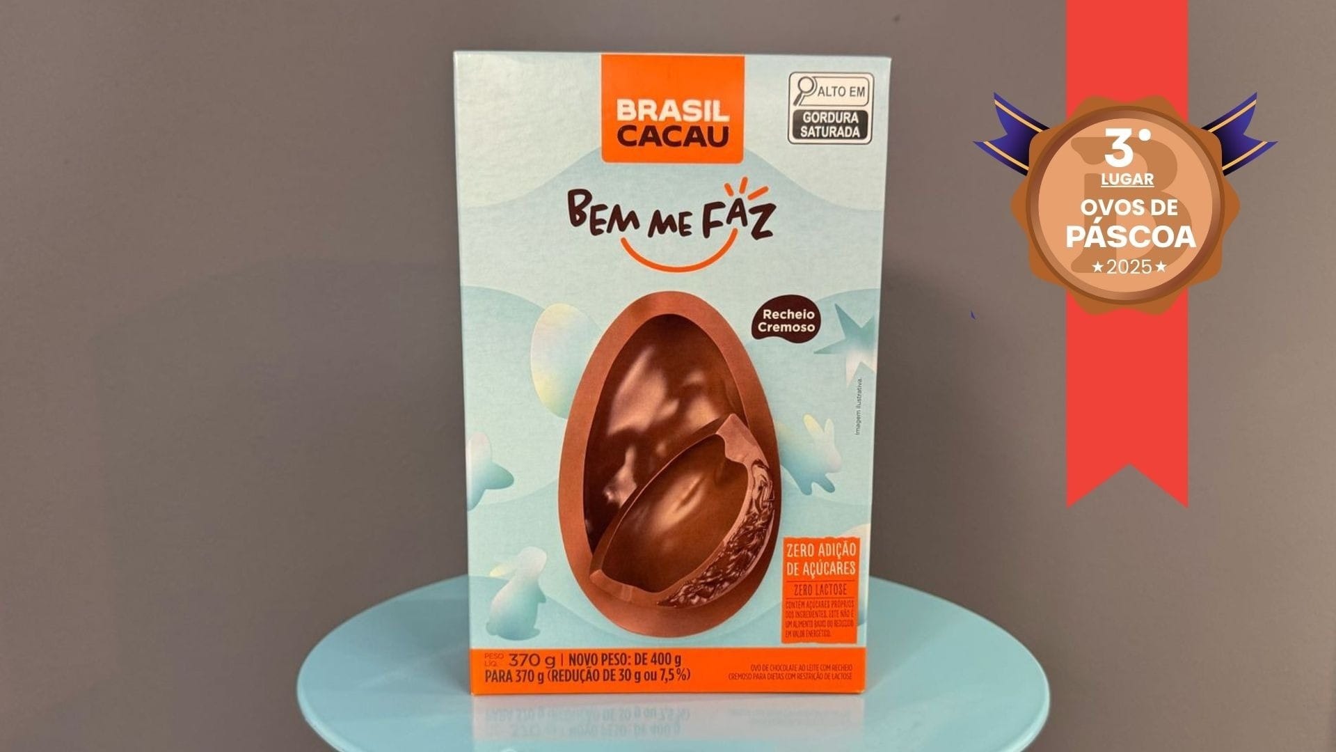Ovo com Recheio Cremoso Zero Açúcar da Brasil Cacau ficou em terceiro lugar na categoria ovos sem açúcar