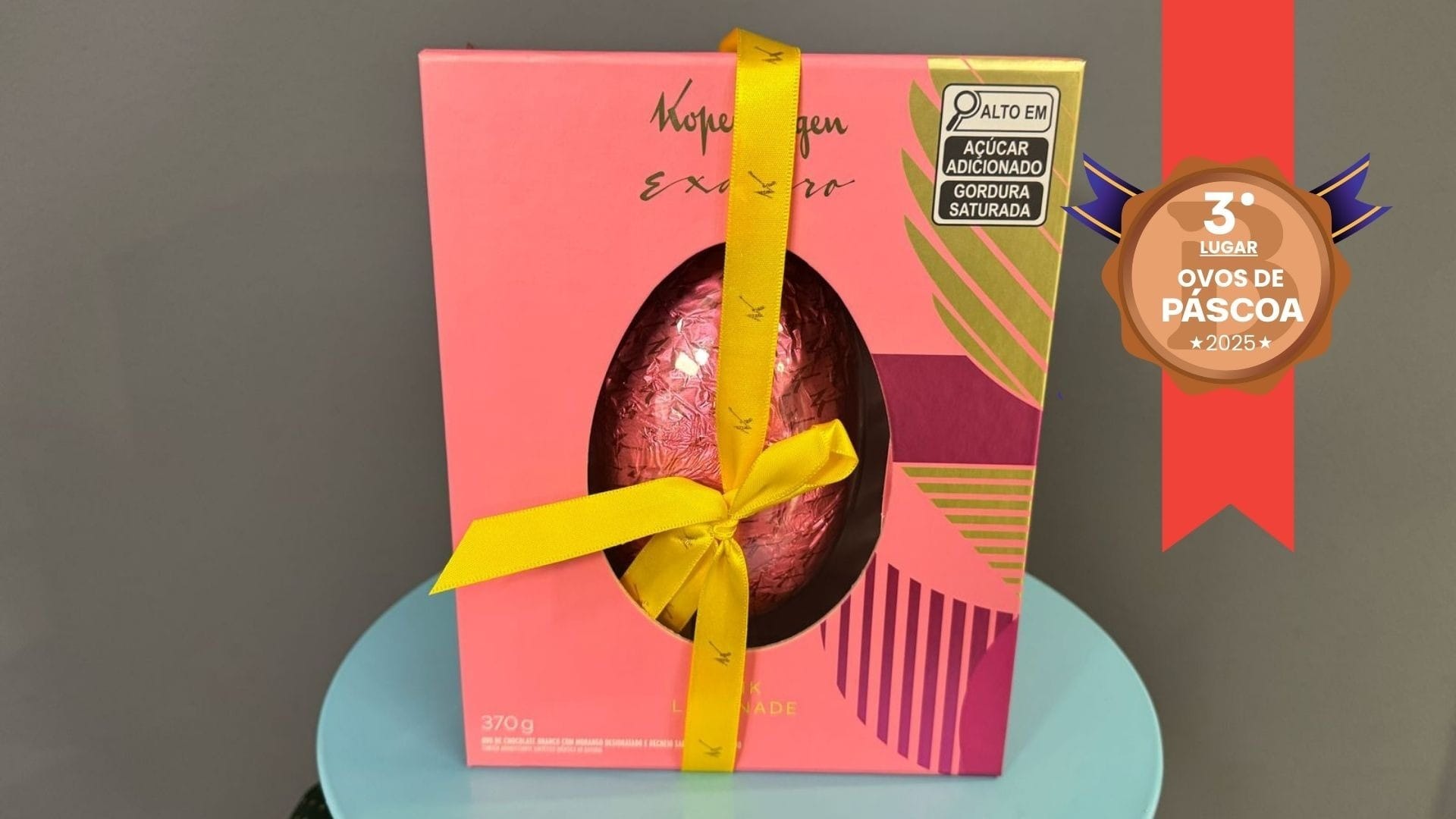 Ovo Exagero de Pink Lemonade da Kopenhagem, ficou em terceiro lugar na categoria ovos de chocolate com frutas