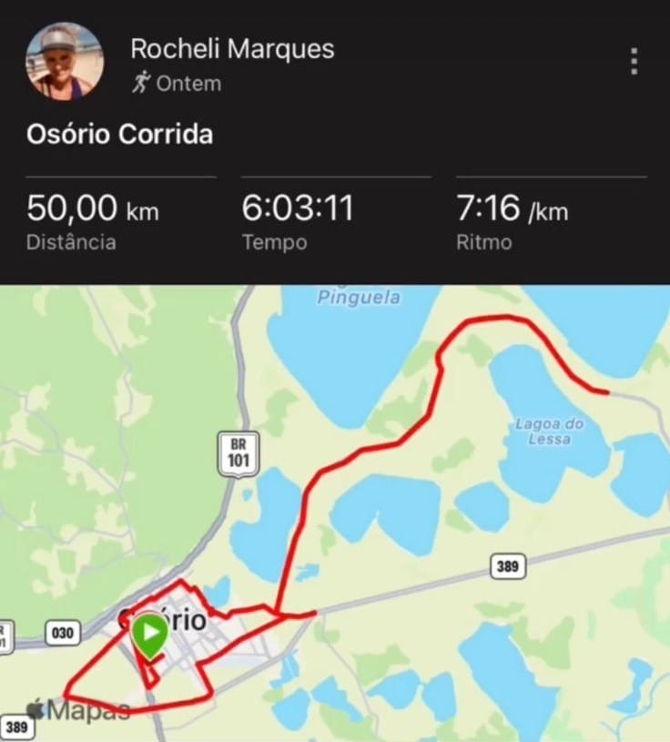 Registro dos 50km percorridas para celebrar a vida em movimento (Foto: Arquivo Pessoal)