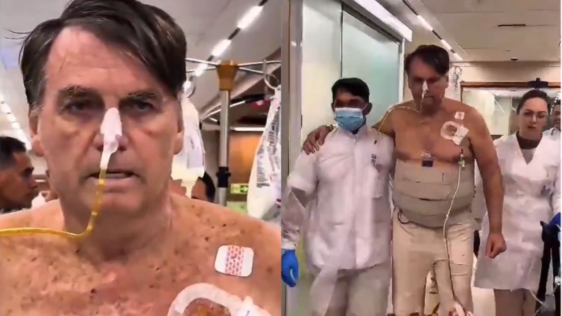 Bolsonaro publica vídeo caminhando no hospital com auxílio médico