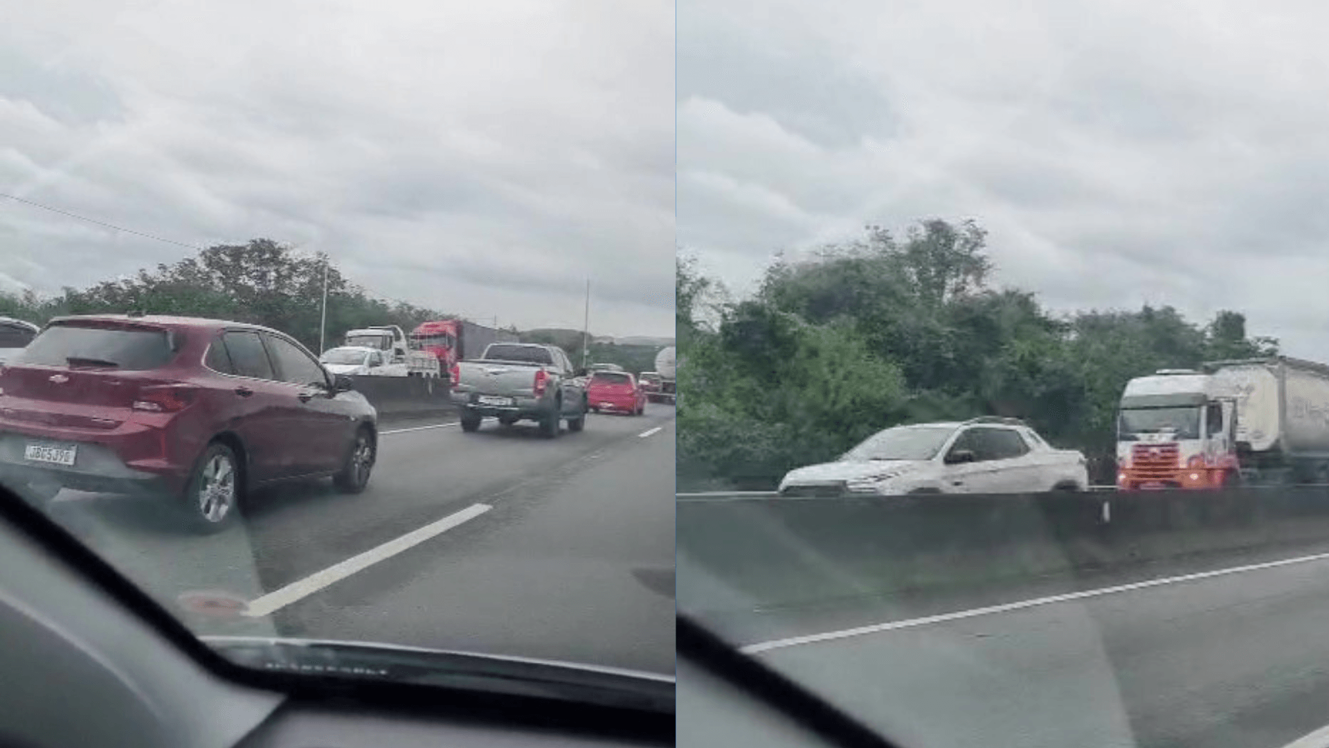 Engavetamento entre 2 caminhões e um ônibus provoca 7km de congestionamento na Via Dutra