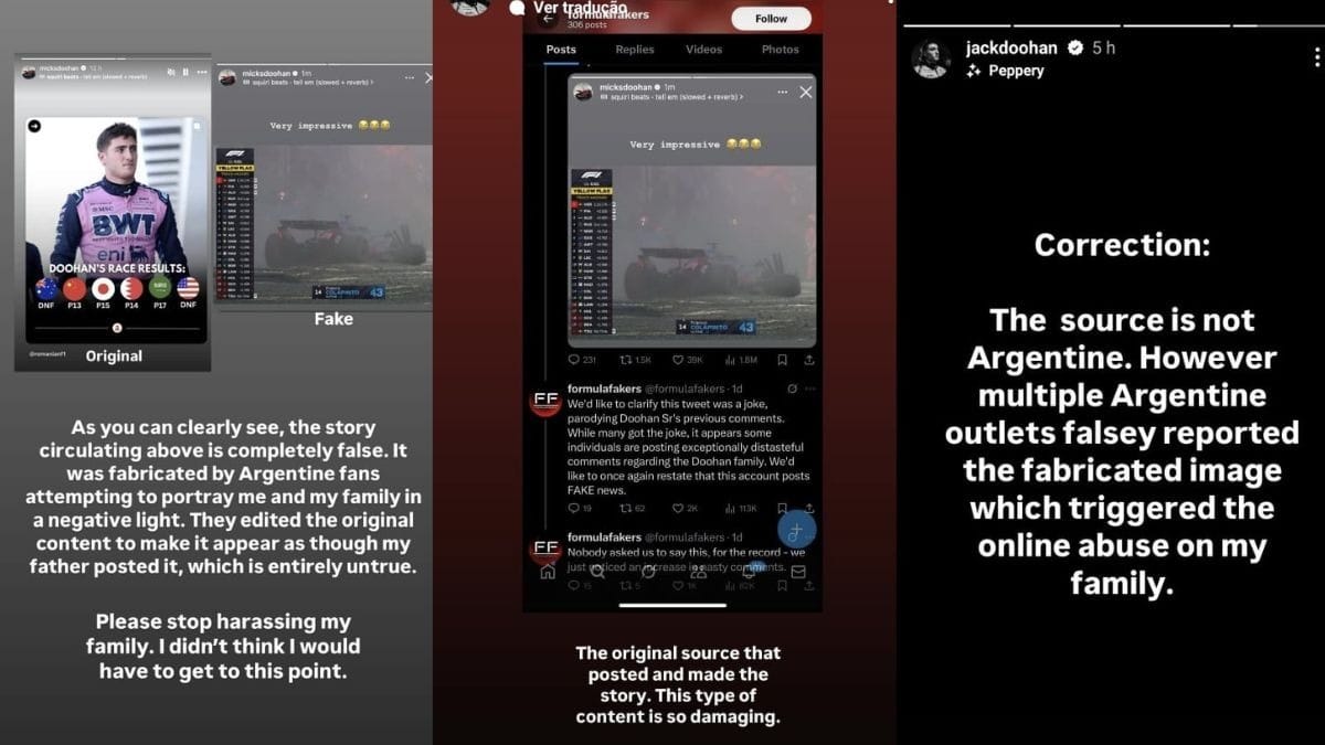 Publicações de Jack Doohan no Instagram