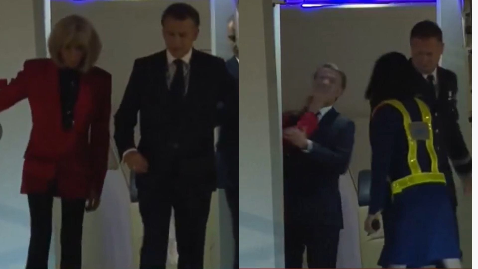 Primeira-dama da França é flagrada empurrando rosto de Emmanuel Macron