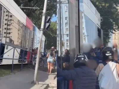 Idoso fica prensado entre VLT e grade de proteção em São Vicente