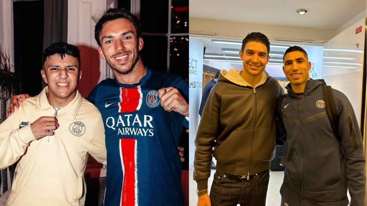 Isack Hadjar e Pierre Gasly comemoram título do PSG na Champions League; Esteban Ocon tira foto com Achraf Hakimi