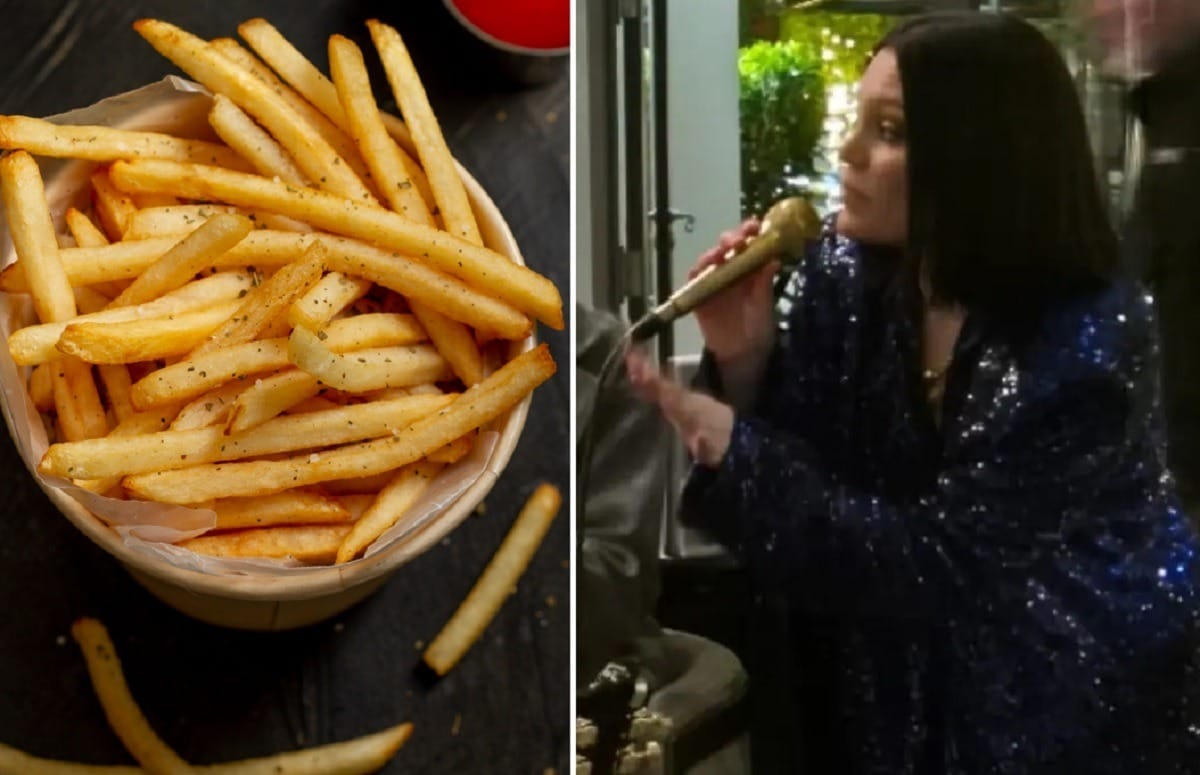 Jessie J. come pizza e batata frita após The Town e canta em restaurante de hotel