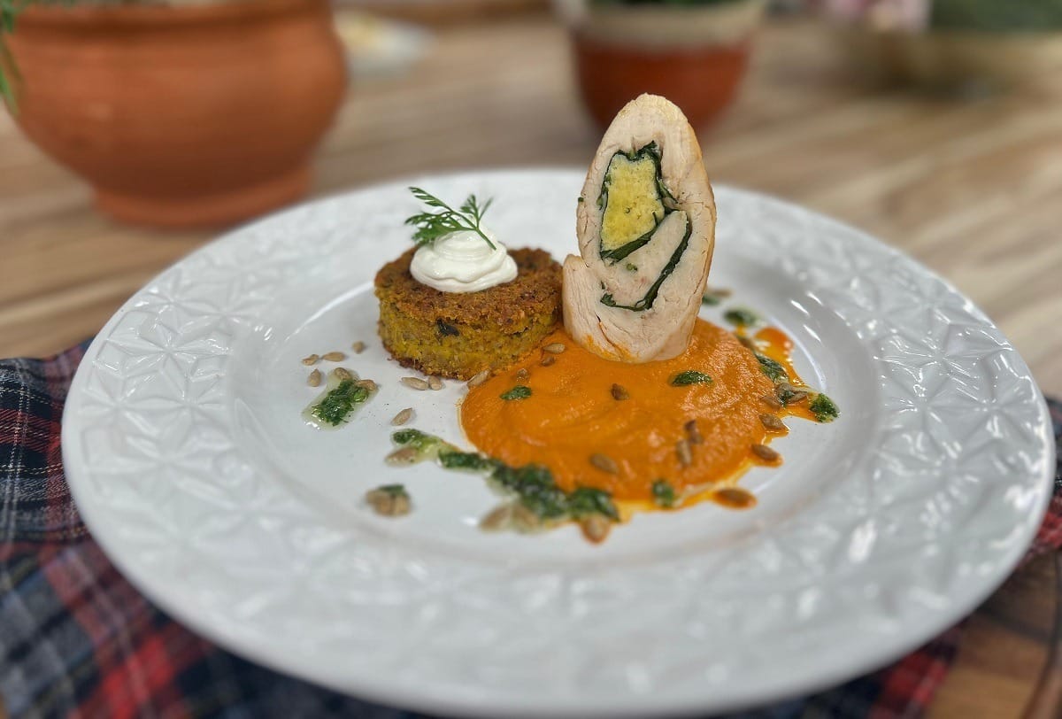 Frango recheado, quibe de abóbora e molho de pimentão do chef Bruno Hashimoto | Band Receitas