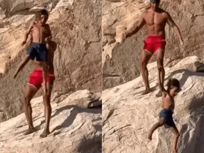 Influenciador joga filho de penhasco como "brincadeira"; veja o vídeo