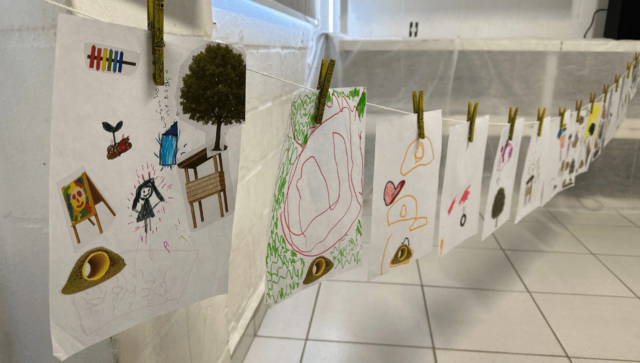 Desenhos das crianças mostram o que desejam no pátio