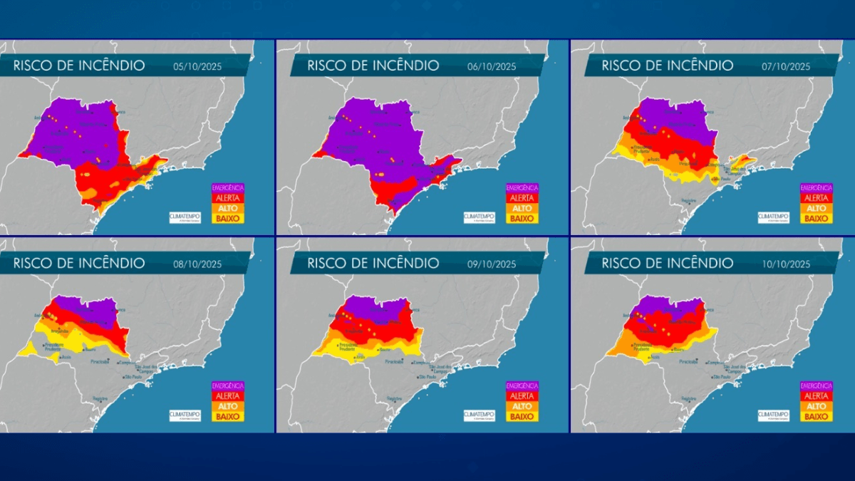 Mapa sobre risco de incêndios em São Paulo