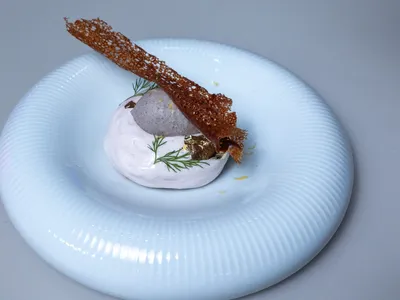 Sorvete de cogumelo com cremeoux de dovyalis e espuma de peixe com gengibre | Band Receitas