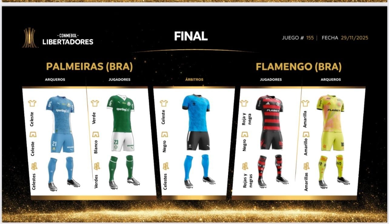 Conmebol anuncia uniformes de Palmeiras e Flamengo para a final da Libertadores