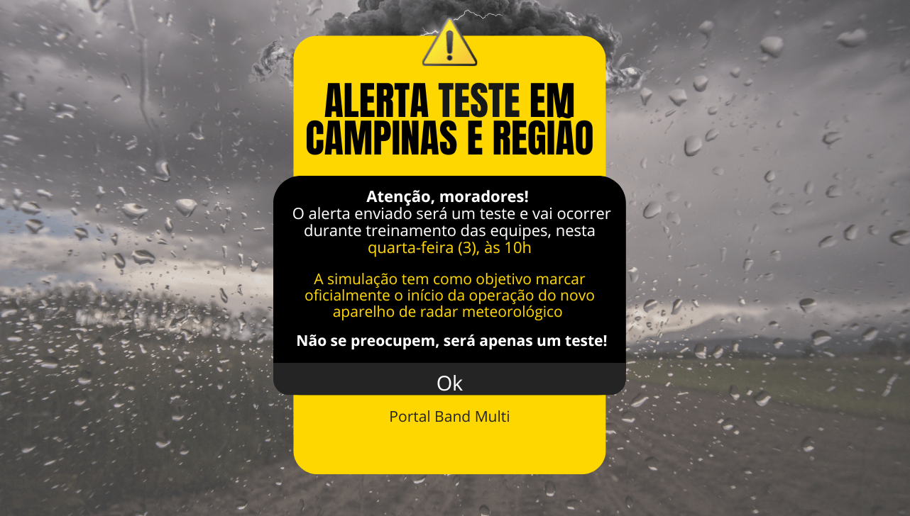 Atenção: o alerta emitido será apenas um teste