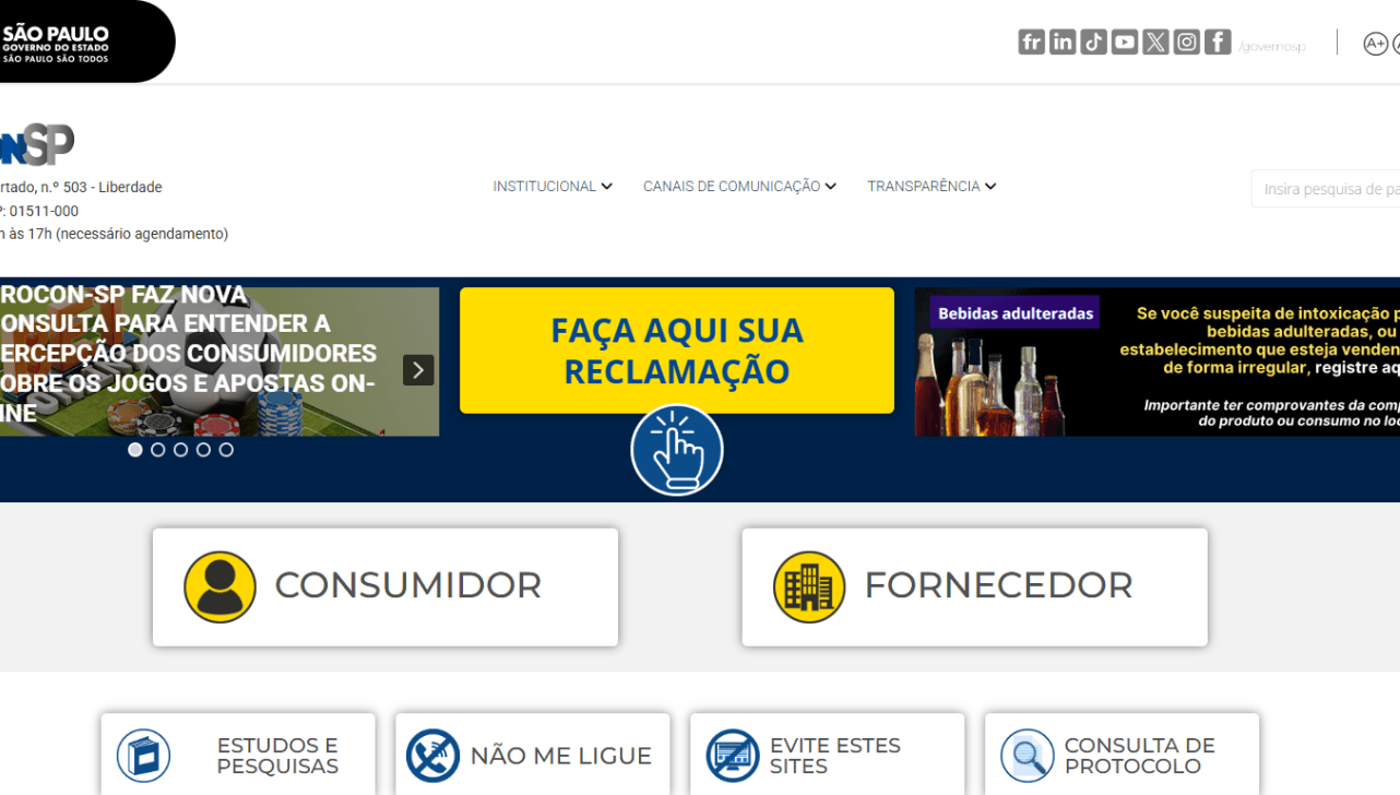 Página inicial do site, após mudanças  - Crédito: Autoral