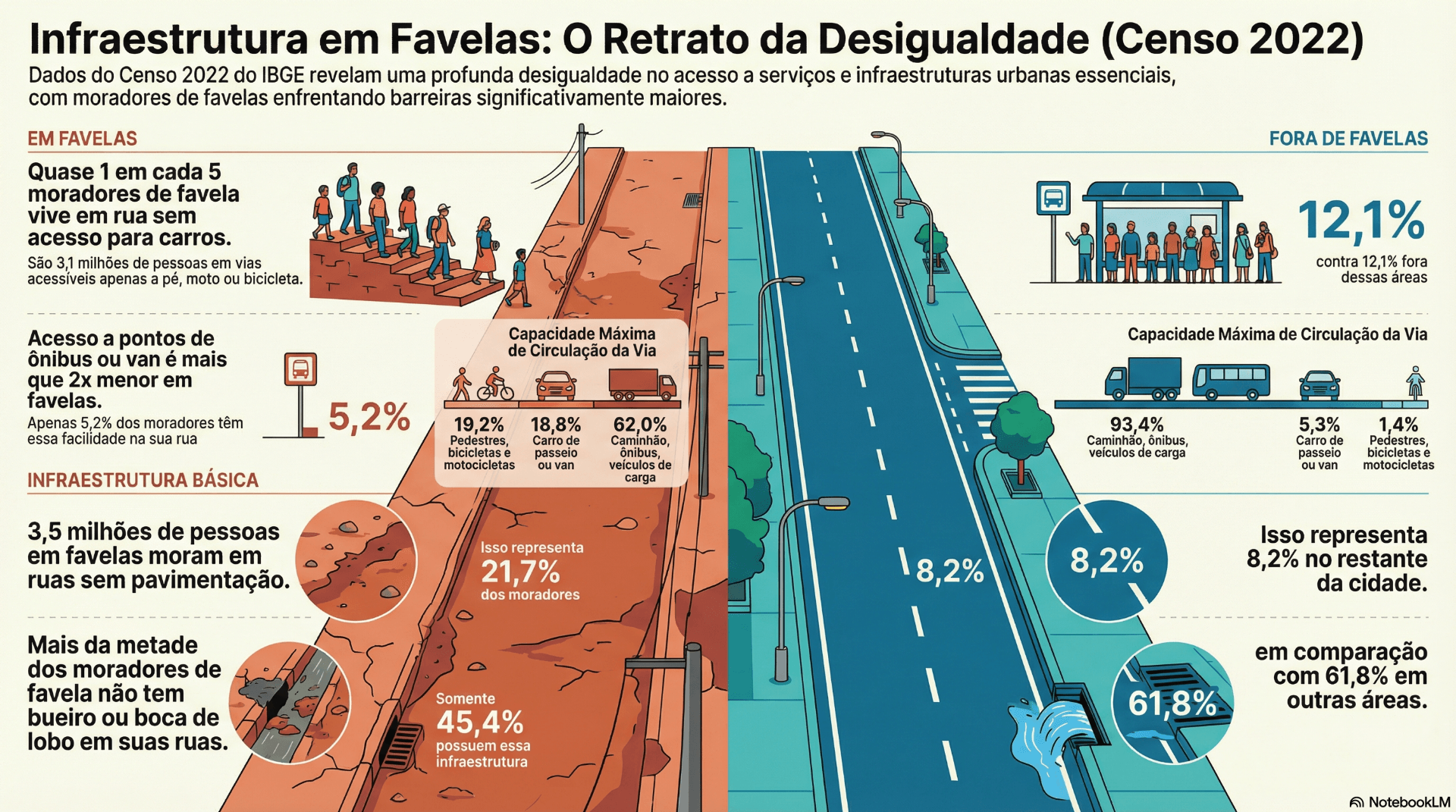 Infraestrutura nas favelas brasileiras (Foto: Reprodução/IBGE via NotbookLM)