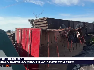 Trem parte caminhão ao meio em colisão em Cambé