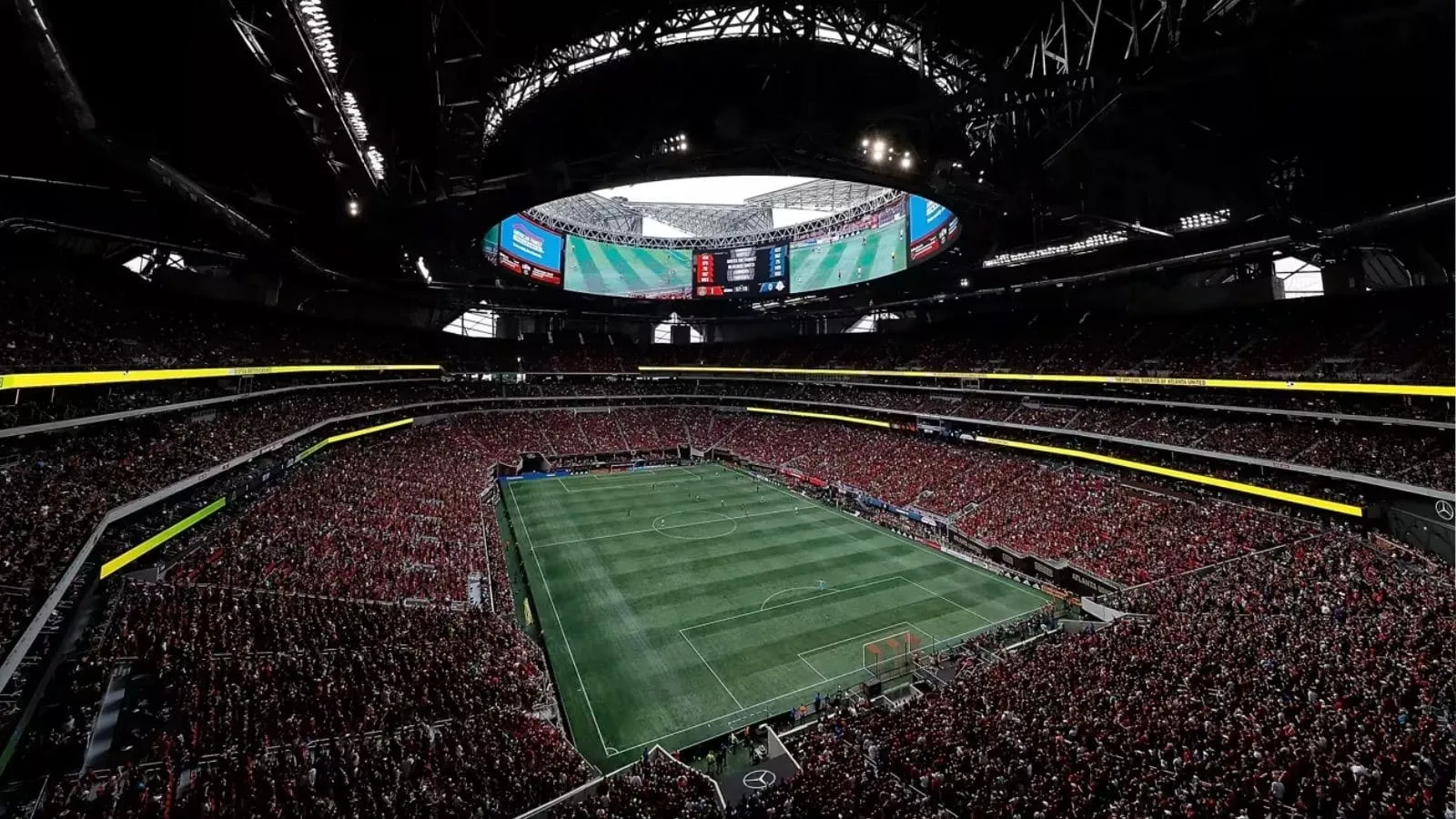 Estádio de Atlanta tem cobertura retrátil e um telão de 360 graus. Foto: Fifa/Divulgação
