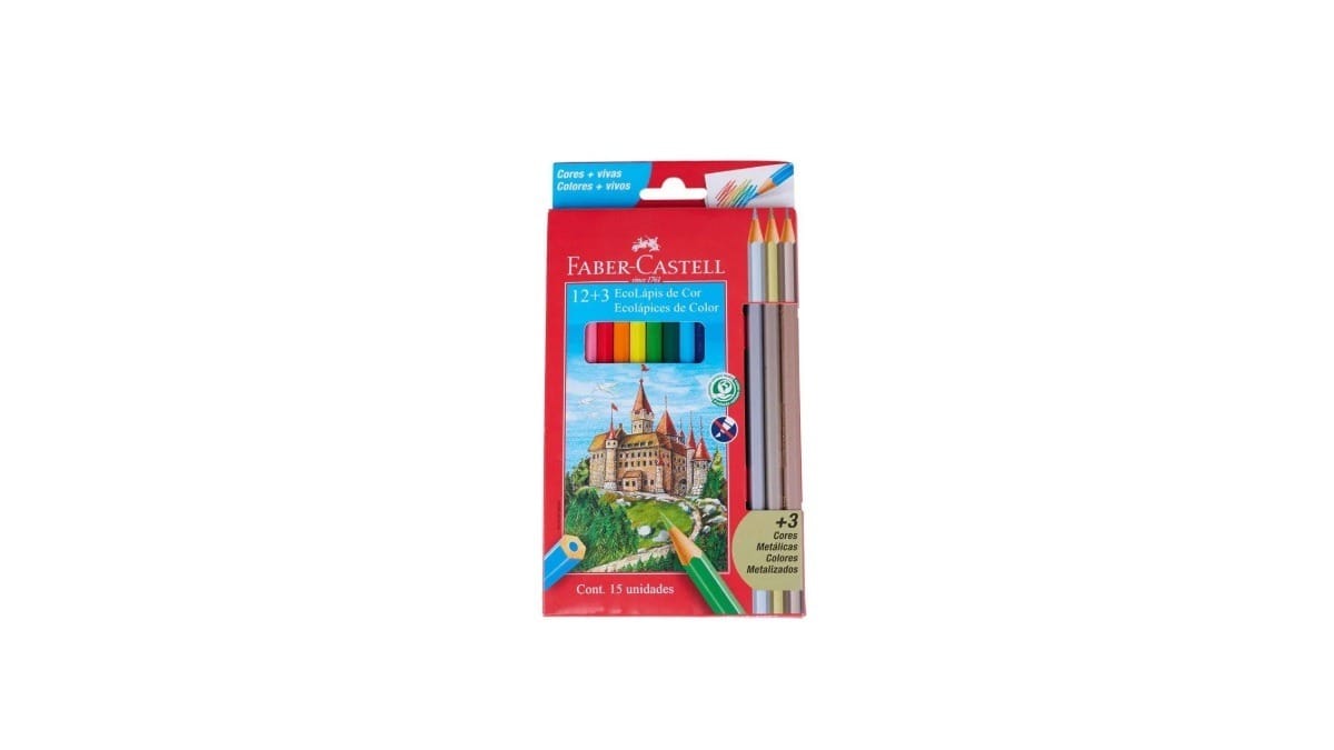 Lápis de Cor Ecolápis com 12 Cores e 3 Cores Metálicas. / Reprodução: Faber-Castell
