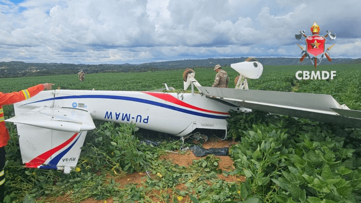 Avião de pequeno porte faz pouso de emergência em lavoura no DF
