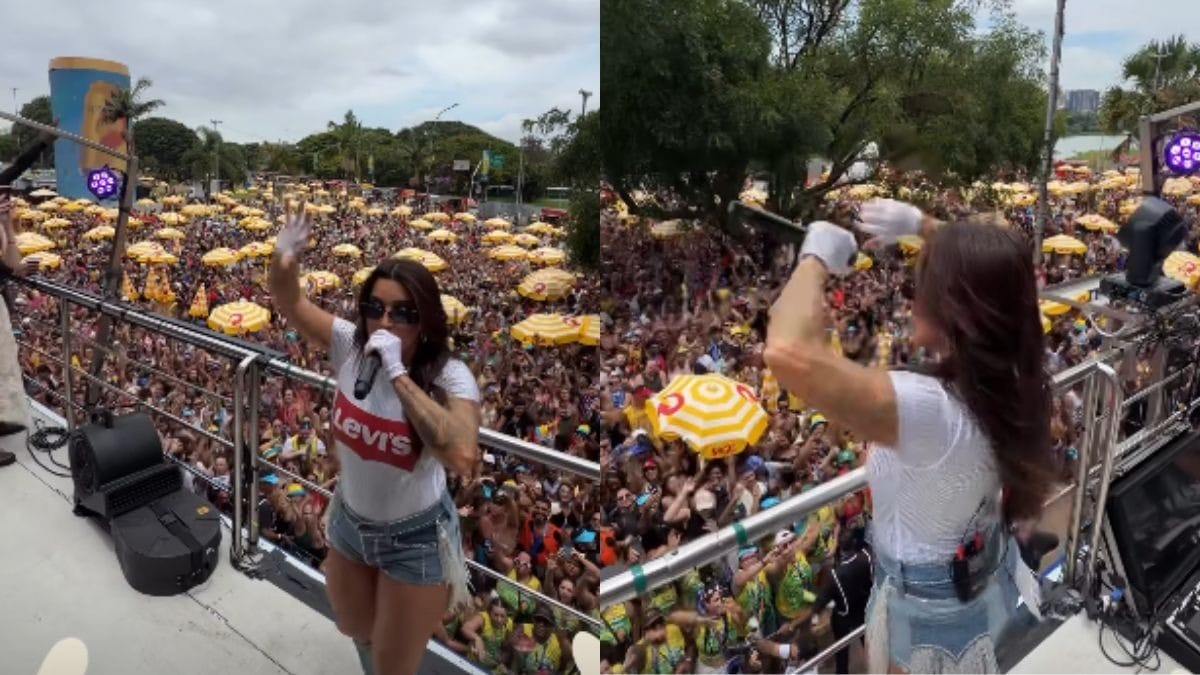 Lauana Prado faz chá revelação durante bloco de Carnaval em SP