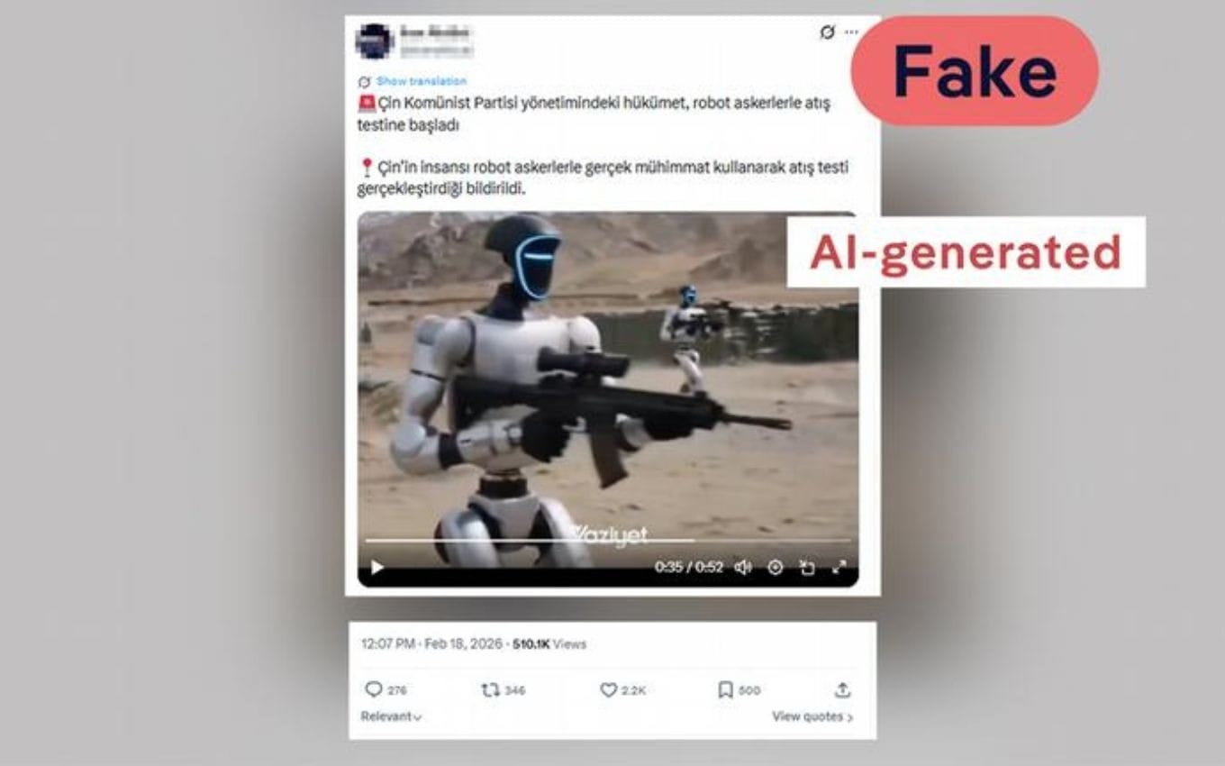 Em muitos idiomas, como em turco, postagens alegam que o vídeo mostra um exercício militar real na China | Crédito: X