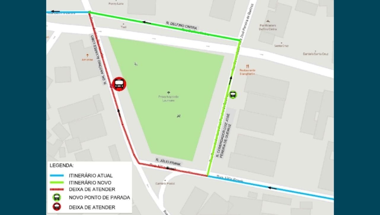 Mapa do novo itinerário do transporte coletivo na região (Foto/Divulgação)