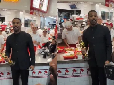 Michael B. Jordan celebra Oscar de Melhor Ator em rede de fast food
