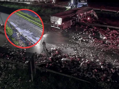 Americana: caminhão derrama carga de leite e interdita Rodovia Anhanguera