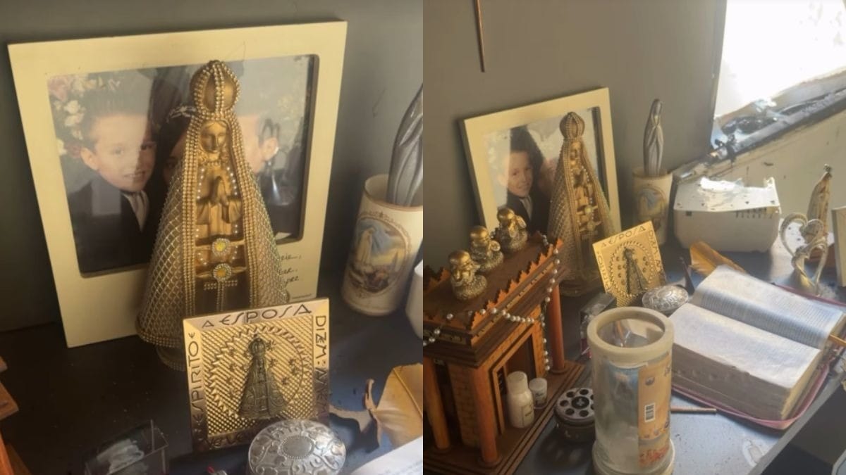 Pai de MC Gui mostra altar com N. Senhora que ficou intacto após incêndio