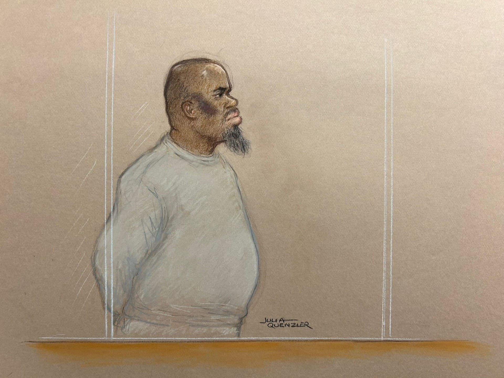 Ilustração de homem acusado de esfaquear dois judeus em Londres Crédito: Reuters