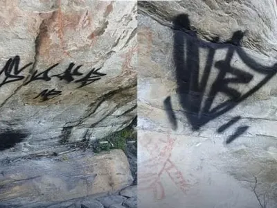 Pinturas rupestres são pichadas no Parque Nacional da Serra do Cipó em MG