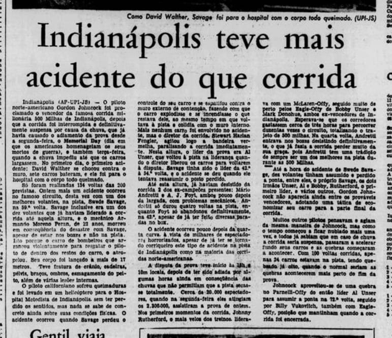 500 Milhas de 1973 foram palco de tragédias que tornaram a Indy mais segura