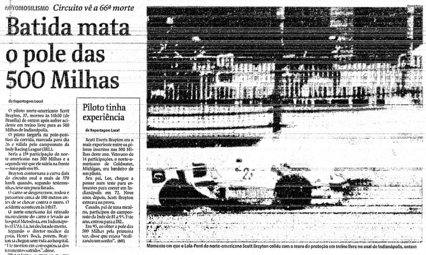 Em 1996, Scott Brayton foi uma das vítimas das 500 Milhas (Imagem: Folha de S. Paulo/Reprodução)