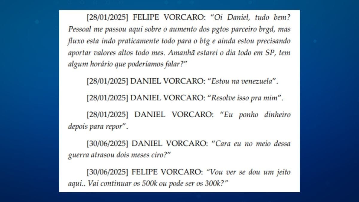 Conversa entre Felipe e Daniel Vorcaro