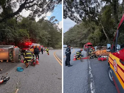 Homem fica preso às ferragens após capotamento em Campos do Jordão