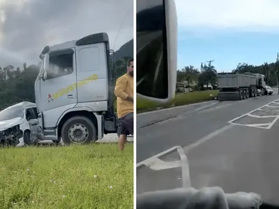 Colisão entre carreta e carro deixa 3 vítimas na Rio-Santos em Ubatuba